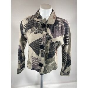 Peppa Womens Linen Shirt XS Boho Print Button Up Lightweight Summer Top